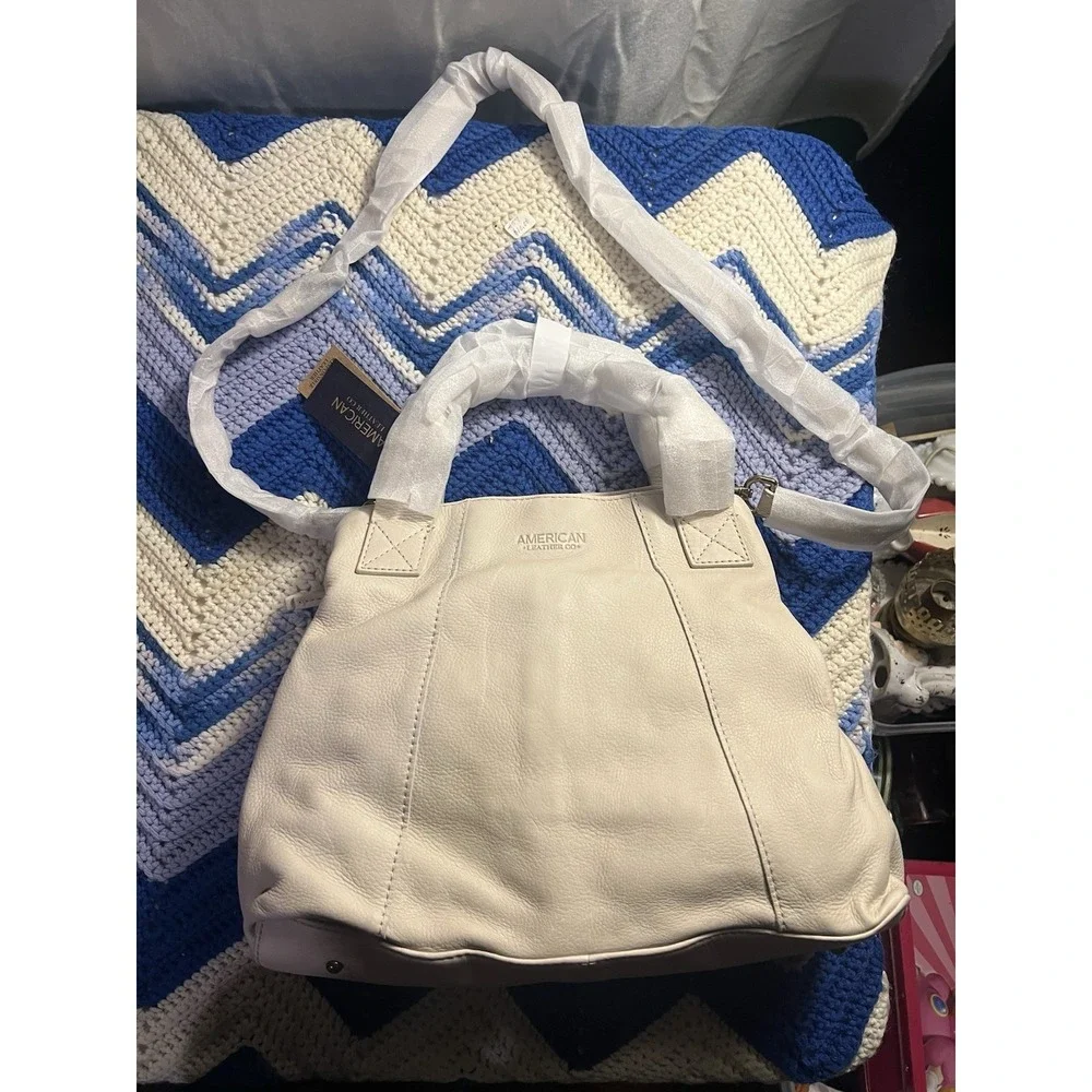 NWT American Leather Co Ada Triple Entry Satchel Bag Stone Smooth Crossbody